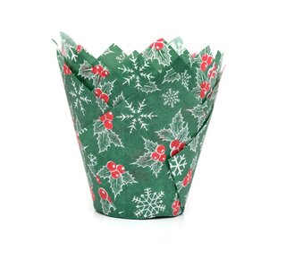 House of Marie House of Marie Tulip Baking Cups - Holly Christmas pk/36