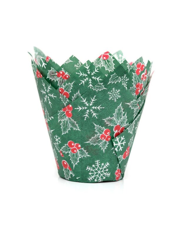 House of Marie House of Marie Tulip Baking Cups - Holly Christmas pk/36
