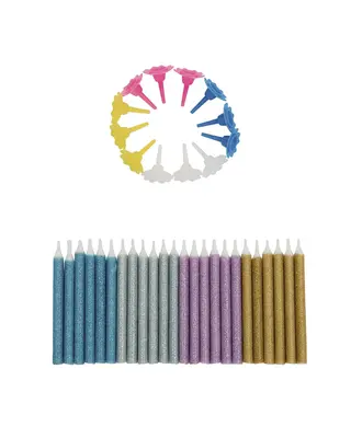 Taartkaarsjes met houders Multi Glitter 24st