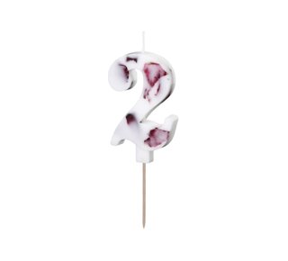 party deco Cijferkaars 2 - Wit met Bloemen