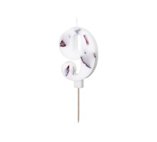 party deco Cijferkaars 9 - Wit met Bloemen