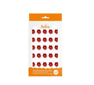 decora Suikerdecoratie kleine gekleurde bloemen rood 30st