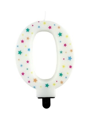 Haza Kaarsje cijfer ’0’ gekleurde sterren 8,5cm