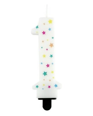 Haza Kaarsje cijfer ’1’ gekleurde sterren 8,5cm