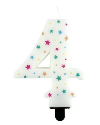 Haza Kaarsje cijfer 4 gekleurde sterren 8,5cm