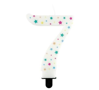 Haza Kaarsje cijfer 7 gekleurde sterren 8,5cm