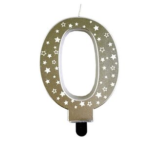 Haza Kaars cijfer 0 goud sterren 8,5cm