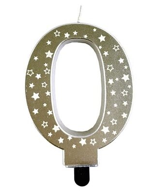 Haza Kaars cijfer 0 goud sterren 8,5cm