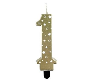 Haza Kaars cijfer 1 goud sterren 8,5cm