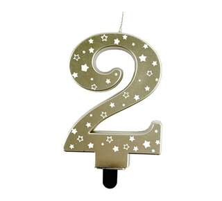 Haza Kaars cijfer 2 goud sterren 8,5cm