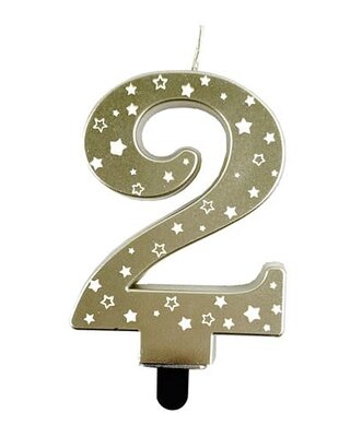 Haza Kaars cijfer 2 goud sterren 8,5cm