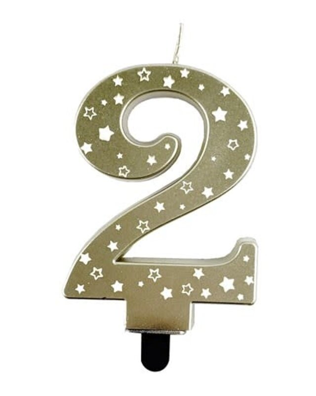 Haza Kaars cijfer 2 goud sterren 8,5cm
