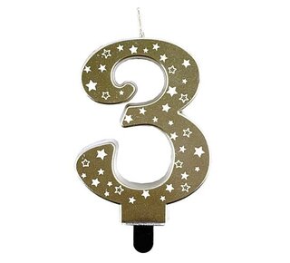 Haza Kaars cijfer 3 goud sterren 8,5cm