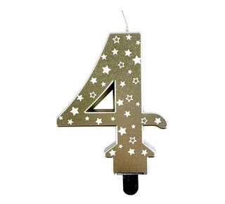 Haza Kaars cijfer 4 goud sterren 8,5cm
