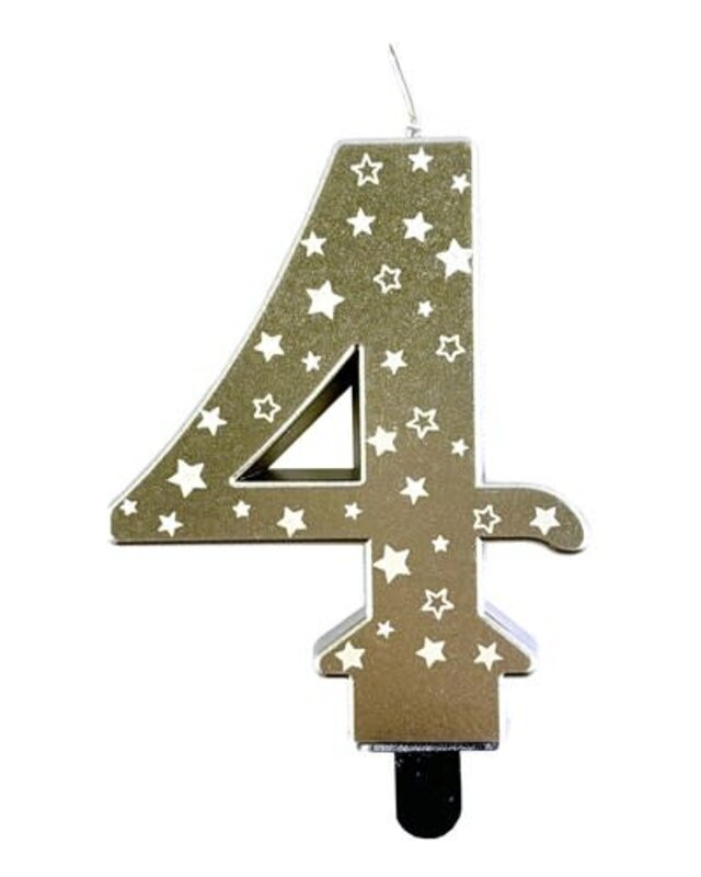Haza Kaars cijfer 4 goud sterren 8,5cm