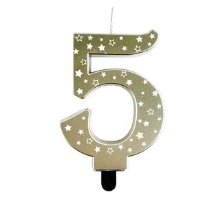Haza Kaars cijfer 5 goud sterren 8,5cm