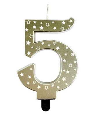 Haza Kaars cijfer 5 goud sterren 8,5cm