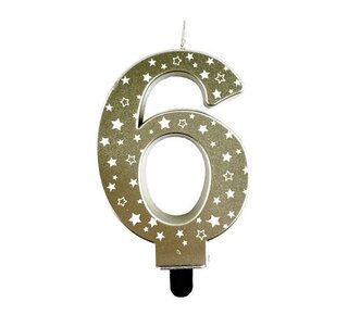 Haza Kaars cijfer 6 goud sterren 8,5cm