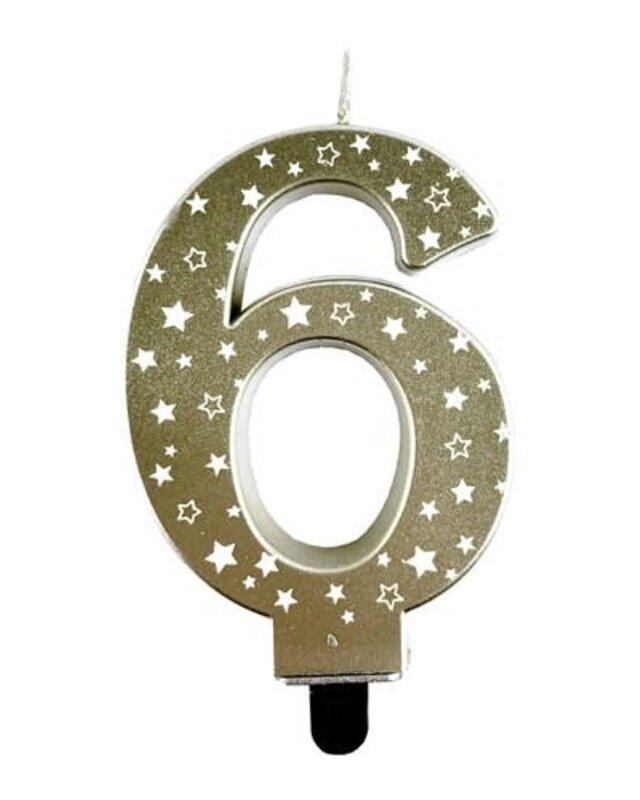 Haza Kaars cijfer 6 goud sterren 8,5cm