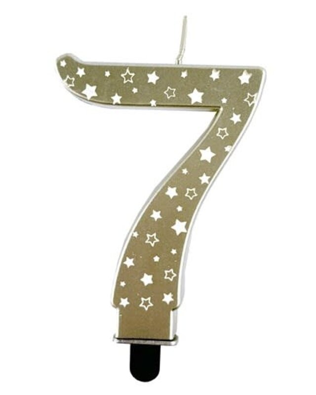 Haza Kaars cijfer 7 goud sterren 8,5cm