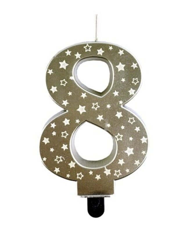 Haza Kaars cijfer 8 goud sterren 8,5cm