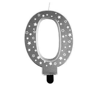 Haza Kaars cijfer 0 zilver sterren 8,5cm