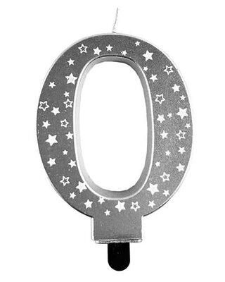 Haza Kaars cijfer 0 zilver sterren 8,5cm