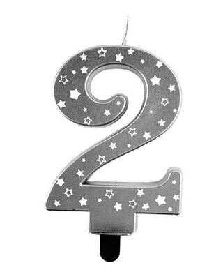 Haza Kaars cijfer 2 zilver sterren 8,5cm