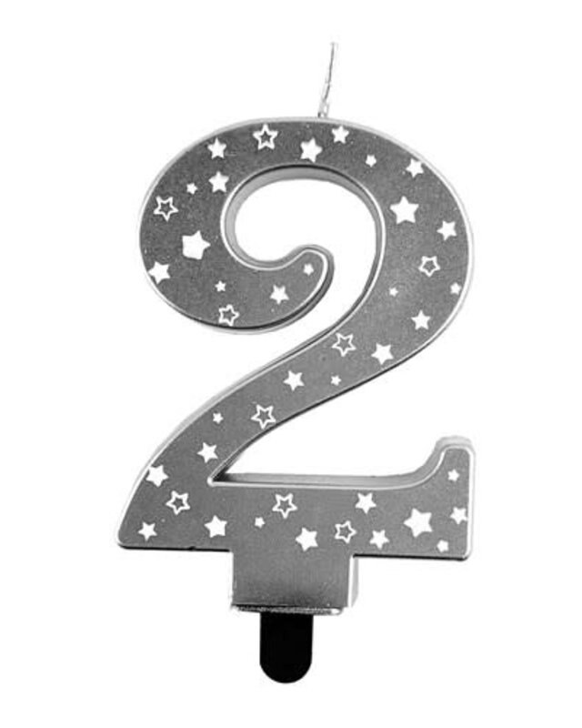 Haza Kaars cijfer 2 zilver sterren 8,5cm