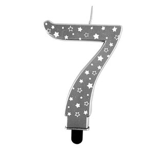 Haza Kaars cijfer 7 zilver sterren 8,5cm