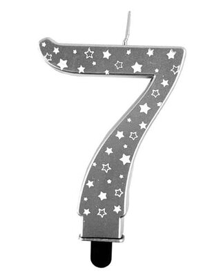 Haza Kaars cijfer 7 zilver sterren 8,5cm