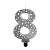 Kaars cijfer 8 zilver sterren 8,5cm