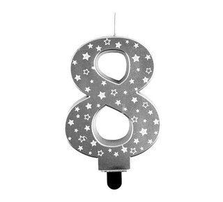 Haza Kaars cijfer 8 zilver sterren 8,5cm