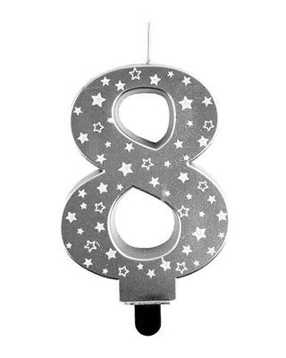 Haza Kaars cijfer 8 zilver sterren 8,5cm