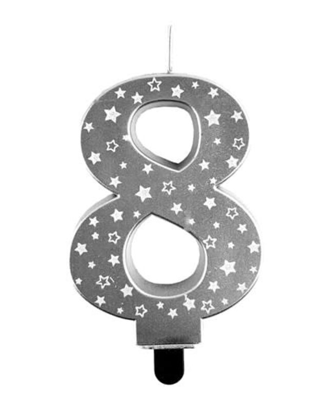 Haza Kaars cijfer 8 zilver sterren 8,5cm