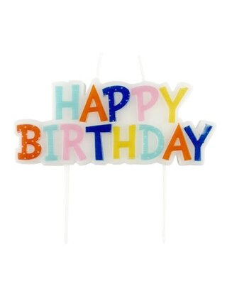 Haza Kaars ’Happy Birthday’ gekleurd (7cm)