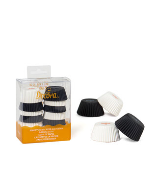 decora 200st zwart/witte mini cupcakevormpjes 32 X 22 MM