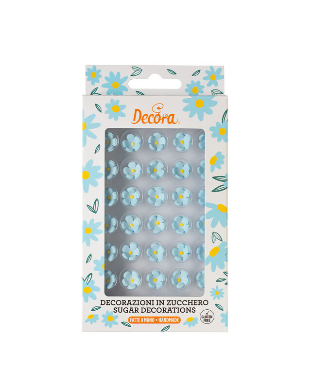 decora Suikerdecoratie kleine gekleurde bloemen blauw 30st