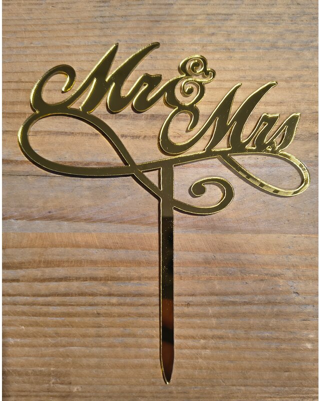 Mr & Mrs topper sierlijk goud acryl