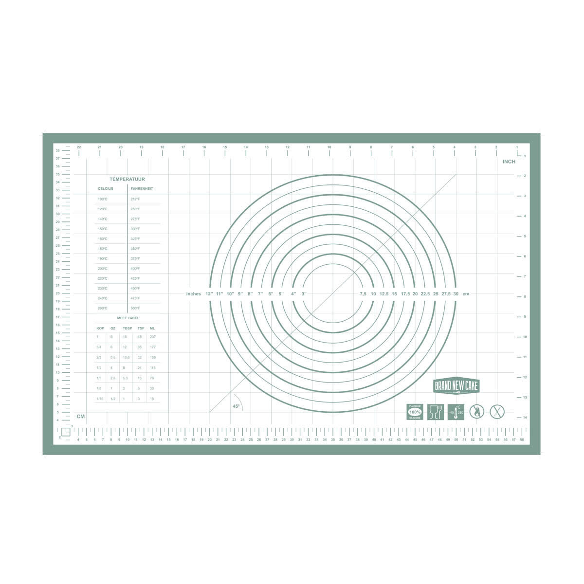 Brand New Cake Uitrol Bakmat met Maatindeling 60x40cm