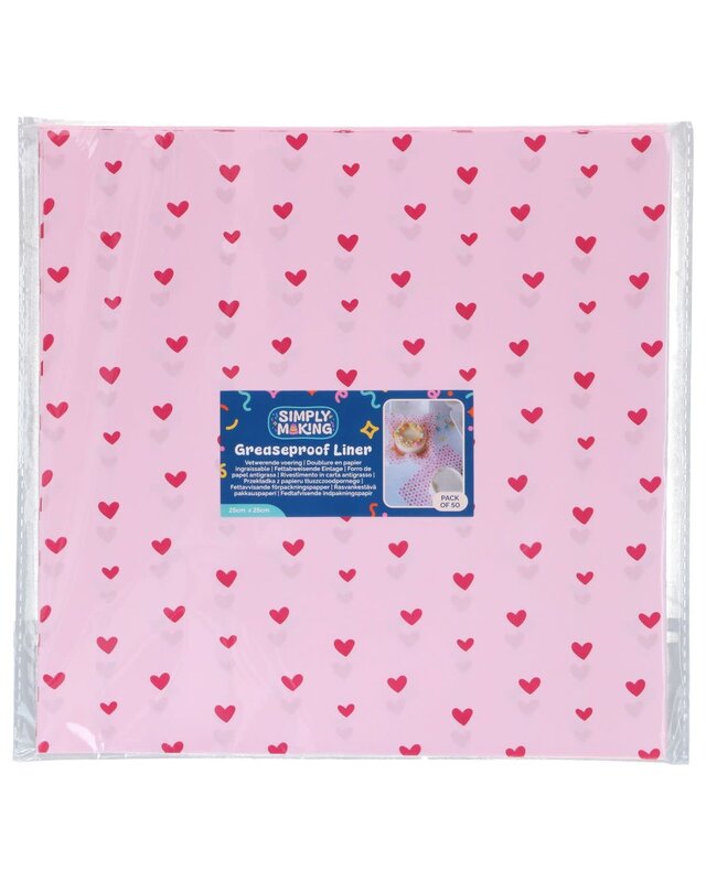 Simply Making Bento Box Liner Pink Hearts 25x25 cm pk/50