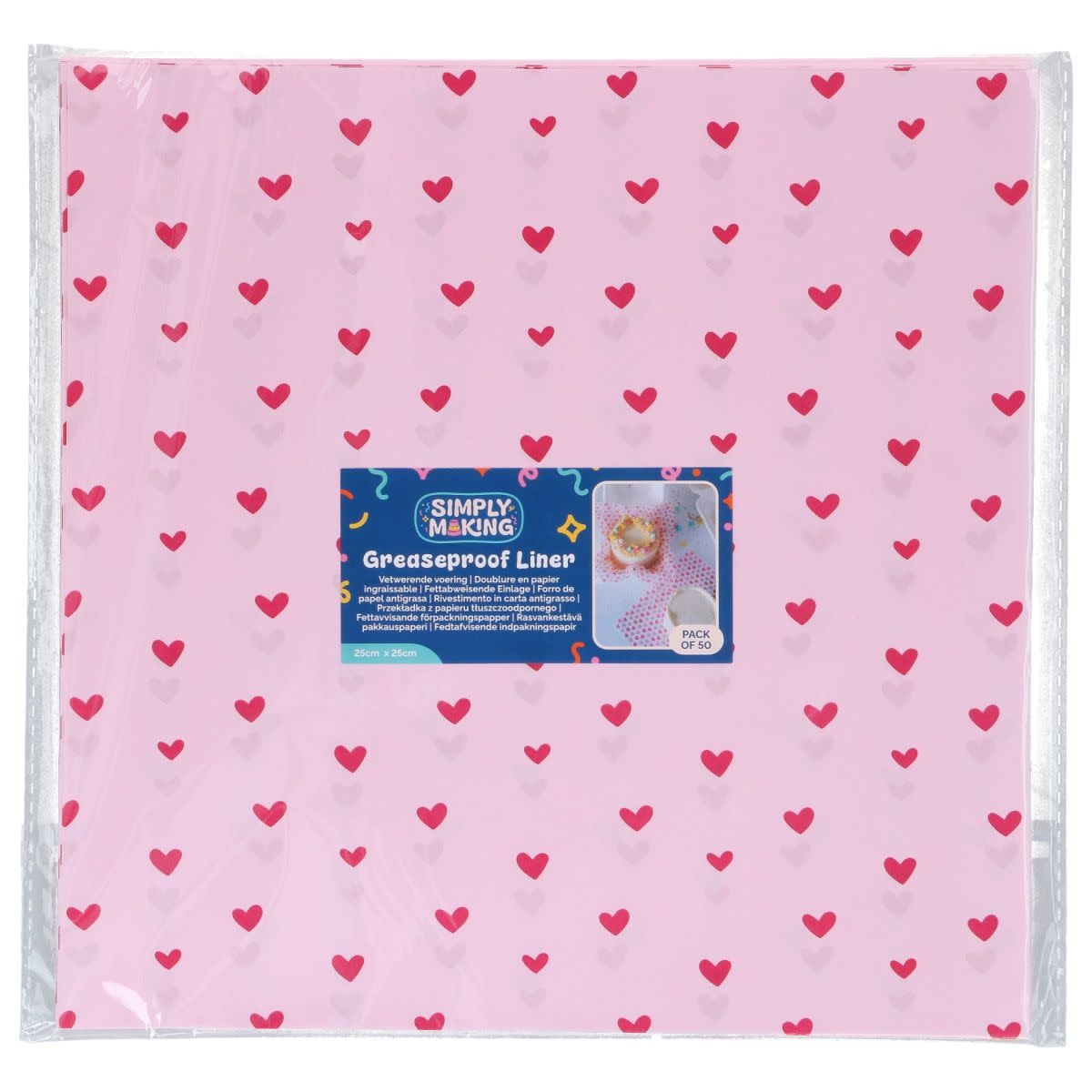 Simply Making Bento Box Liner Pink Hearts 25x25 cm pk/50