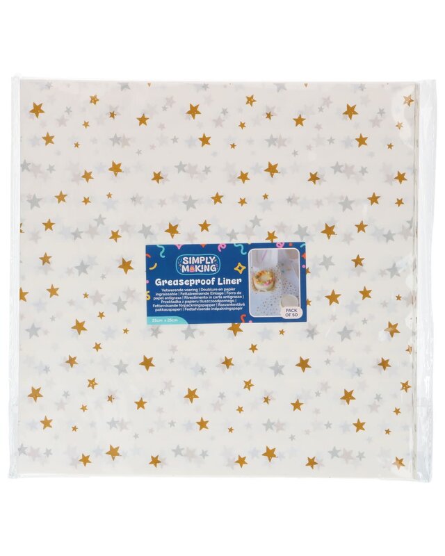 Simply Making Bento Box Liner Gold Silver Stars 25x25 cm pk/50