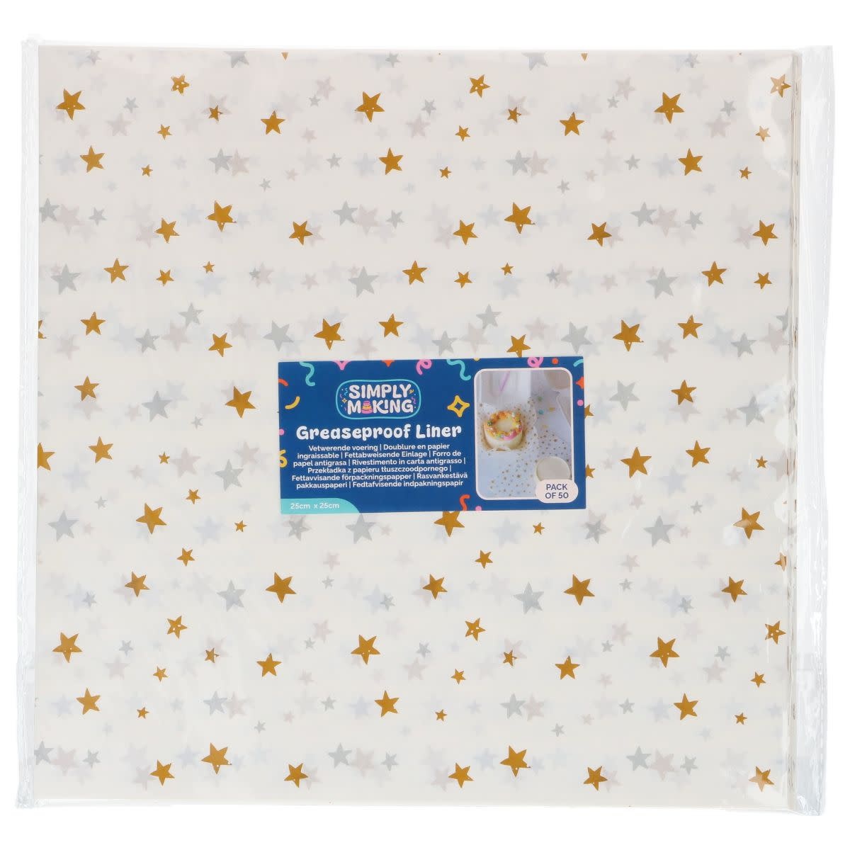 Simply Making Bento Box Liner Gold Silver Stars 25x25 cm pk/50