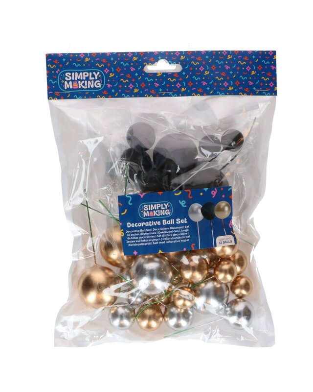 Simply Making Decoratieve Ballenset Goud, Zilver  & Zwart pk/32