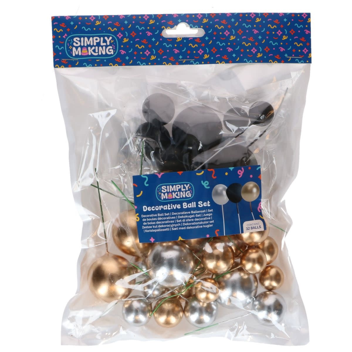 Simply Making Decoratieve Ballenset Goud, Zilver  & Zwart pk/32