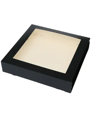 Taartdoos met venster 30x30x6cm. Zwart