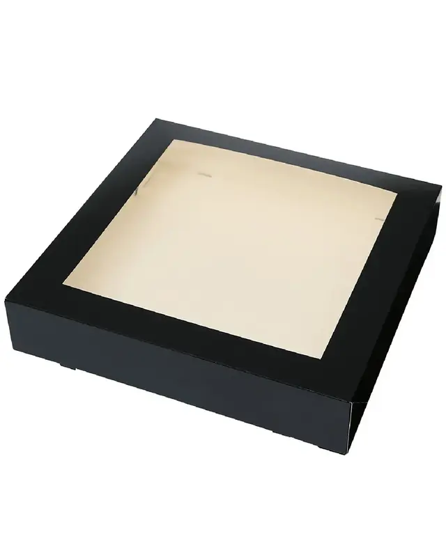 Taartdoos met venster 30x30x6cm. Zwart