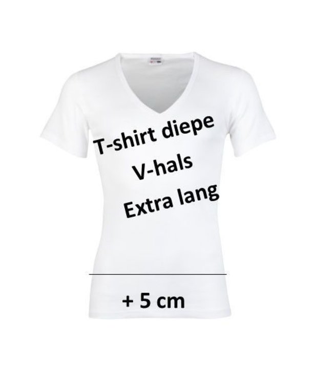 Beeren Heren Diepe V-Hals T-Shirt Extra Lang M3000 Wit voordeelpack A