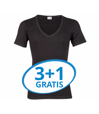 Beeren Heren Diepe V-Hals T-Shirt Extra Lang M3000 Zwart voordeelpack A